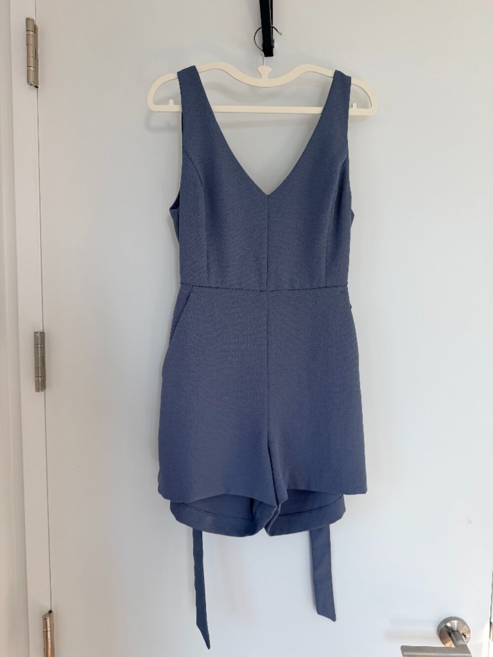 Wilfred (Aritzia) Blue V-neck romper with a low back